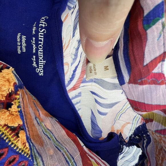 Soft Surroundings | Woman's Tory Tunic Floral Stripe Embroidered Top M - Picture 3 of 5